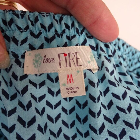 Love Fire Strapless Blue Patterned  Jumpsuit Women Size M Elastic Waist Pockets - Picture 6 of 12